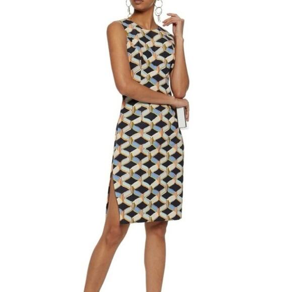 Milly Sheath Dress Made in US of Italian Fabric Size 12 Geo Multi Print - Picture 1 of 12